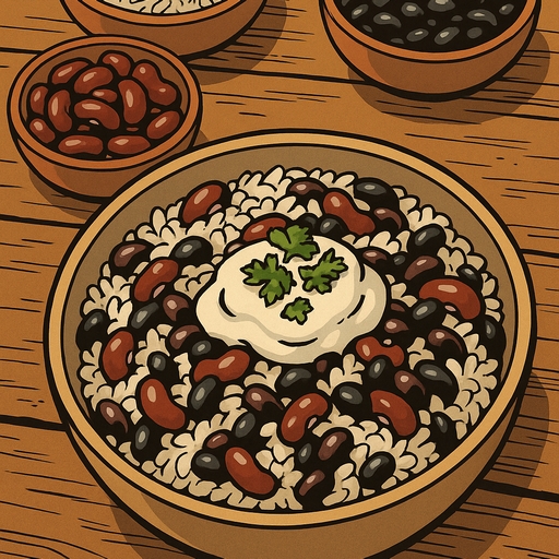 Foto von Reis mit Bohnen